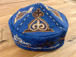 カザフ文様刺繍帽子ーテュベテイカ [ブルー]タイプ1