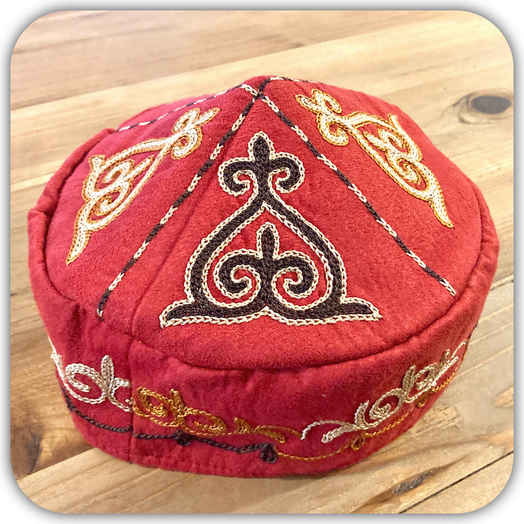 カザフ文様刺繍帽子ーテュベテイカ [レッド]タイプ1
