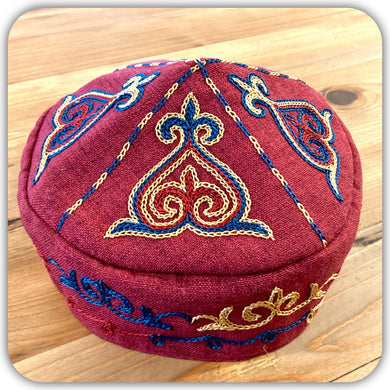 カザフ文様刺繍帽子ーテュベテイカ [レッド]タイプ2